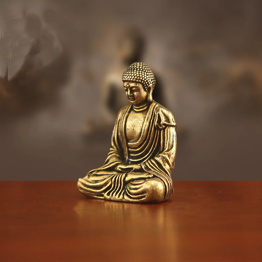 Mini Brass Tathagata Buddha Statue Buddhist Mahāvairocana Idol Crafts Fengshui Blessing Ornament Car Furniture Home Decoration