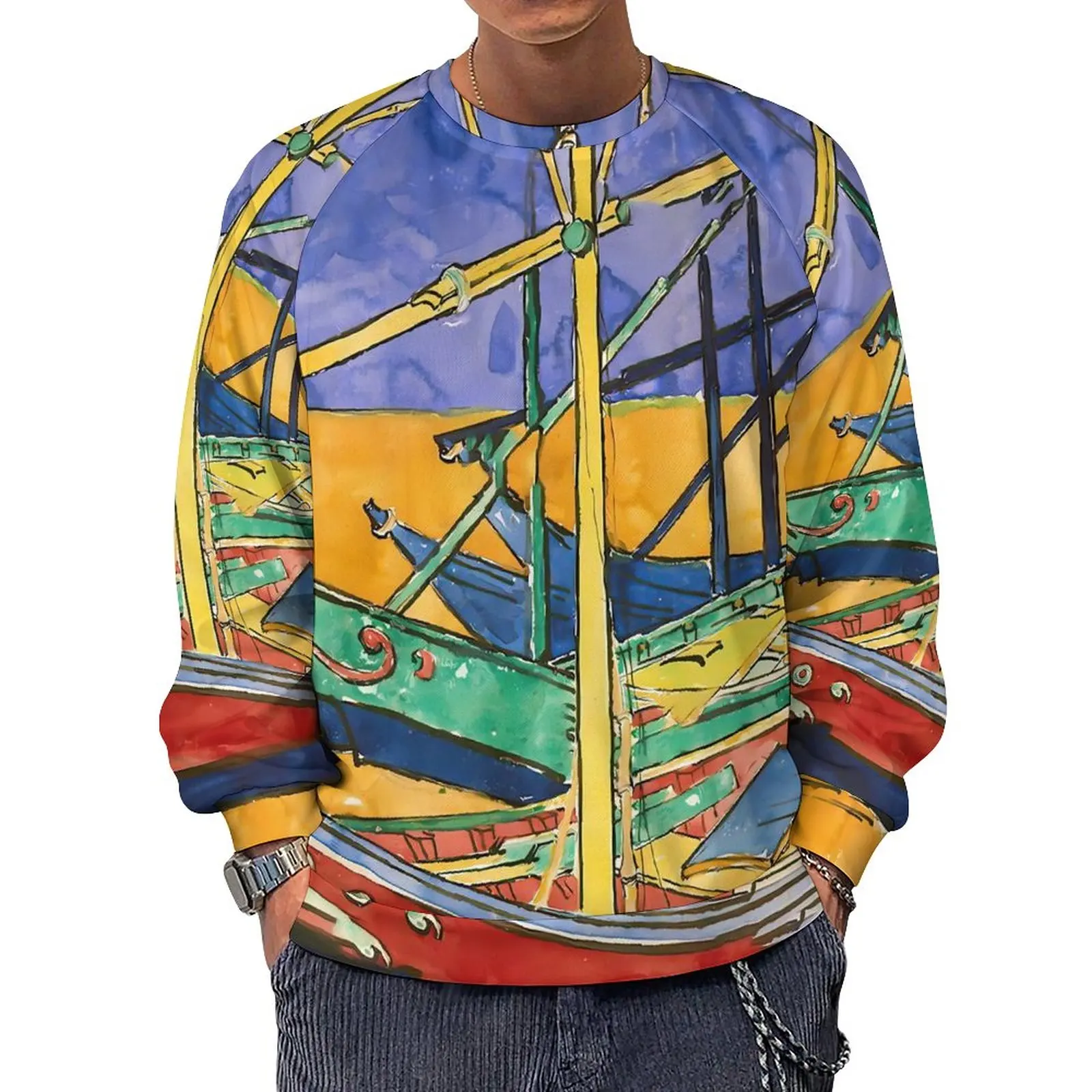 Vincent Van Gogh Loose Sweatshirts Unisex Fishing Boats Street Fashion Hoodies Spring Trendy Custom Hoodie Plus Size