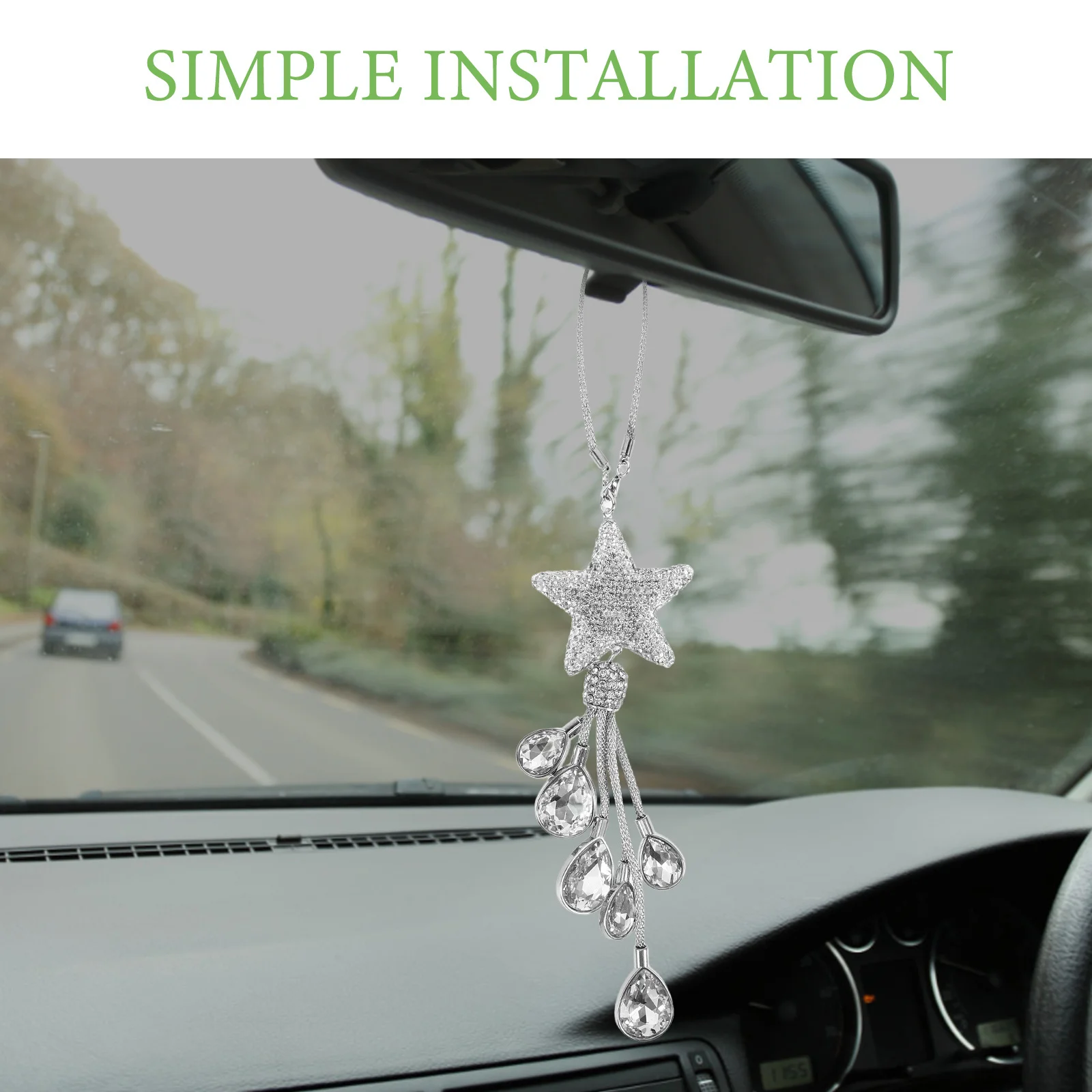 Star Shaped Car Hanging Accessories Rhinestone Bling Rearview Mirror Charm Luxury Car Interior Decoration Rearview Mirror Charms