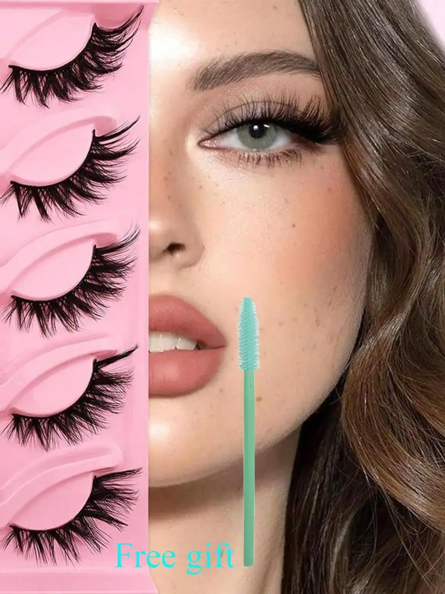 クリスマスふわふわつけまつげクラスター、5ペアのウィスピーなキャットアイルックフェイククラスターまつげ、ナチュラルカーリングアイメイクアップストリップまつげ