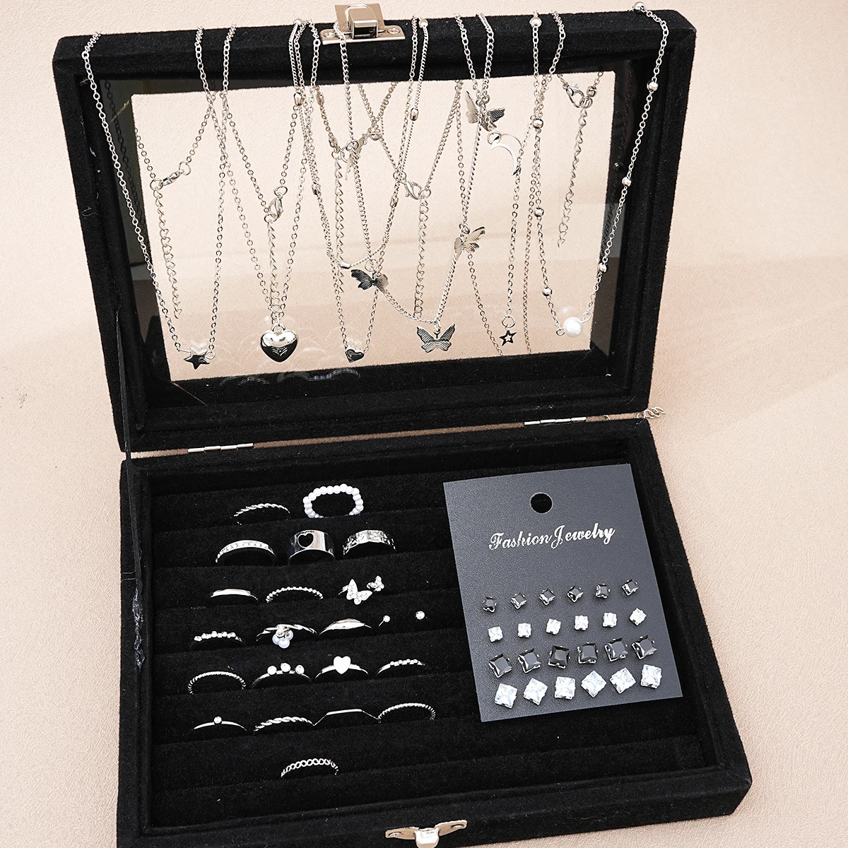 51 Pcs Silver Color Jewelry Set Review, Butterfly Heart Pearl Fashion Accessories for Women image 4