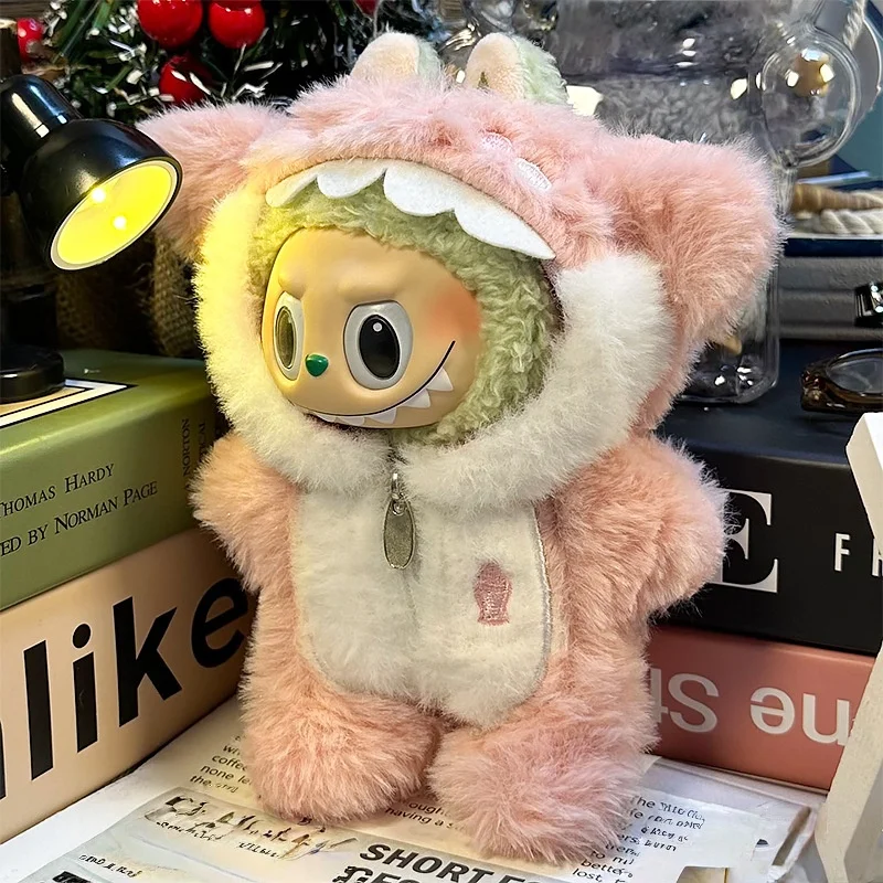 إكسسوارات ملابس دمى قطيفة صغيرة لملابس دمية قلادة لابوبو 15-17 ملابس قرش زرقاء ووردية (بدون دمية)