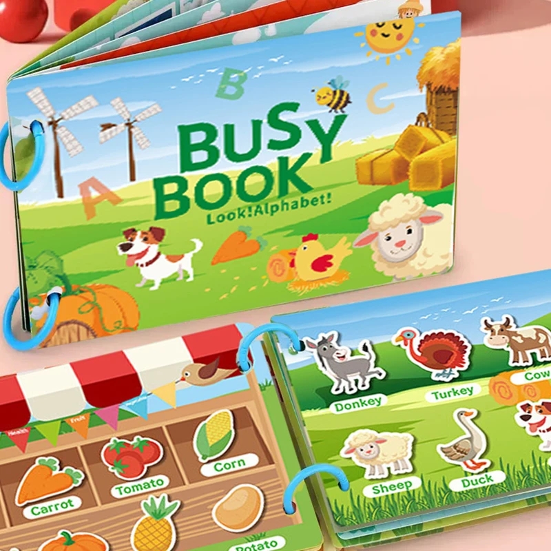 

1Set Quiet Book Cartoon Busy Book Puzzle Montessori Word Animal Recognition Interactive Game Card Preschool DIY Puzzle Books ZYF
