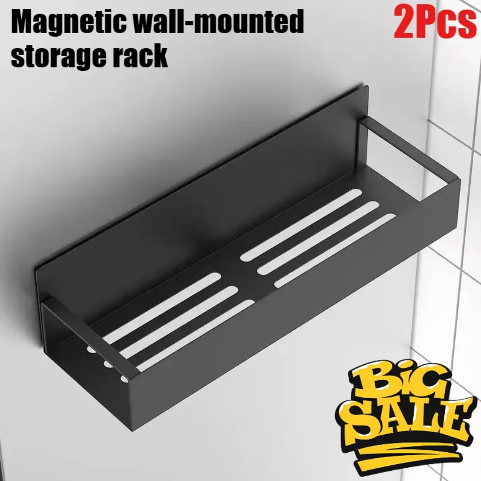 2pcs Magnetic Storage Shelf Spice Sundry Side Storage Rack Hanging Basket Space Saving Kitchen Organizer Shelf Household Holder