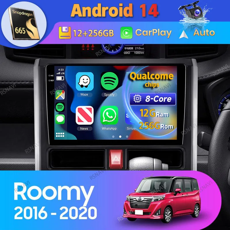 

Автомагнитола Carplay для Toyota Roomy 1 2016-2020, Android 14, с правым рулем, радио, навигацией, 2Din, видеоплеером, Wi-Fi + 4G BT, стерео