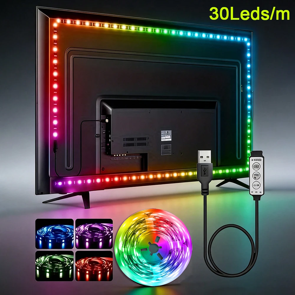 Led Lights for TV 30LEDs/m RGB Led Strip Lights USB Powered Led Tape for Home Party, TV, PC, Gaming
