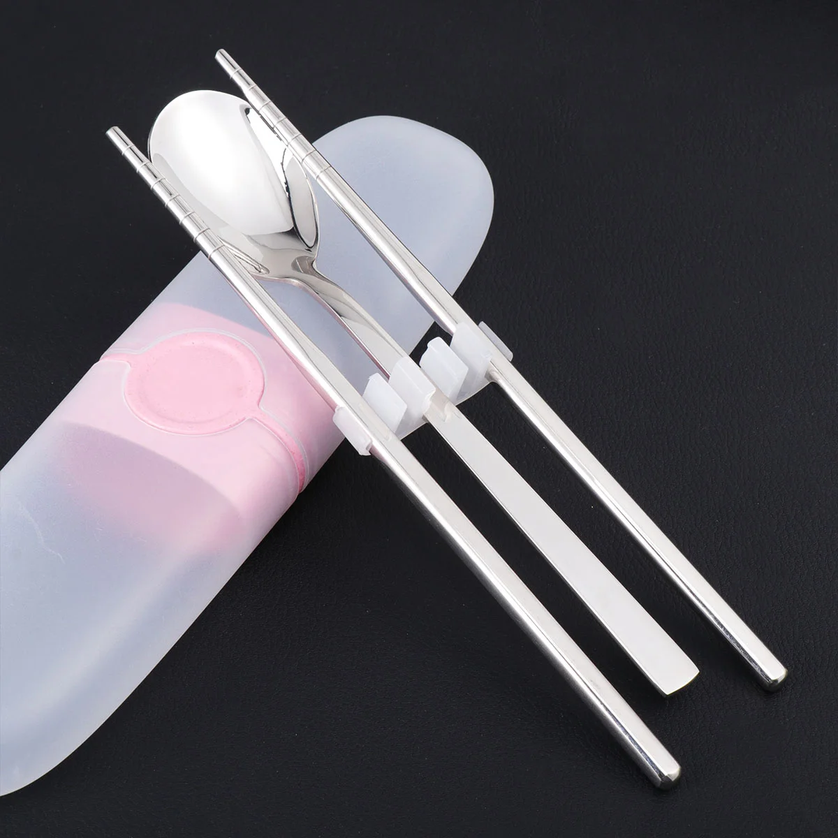

3 pcs 304 Stainless Steel Cutlery Set With Spoon Chopsticks Storage Case Kit For Travel Camping Picnic Outdoor Dining Kitchen