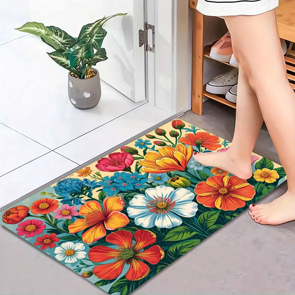 

Colorful Summer Flowers Welcome Doormat Entrance Non-slip Floormat Balcony Hallway Bath Rug8.19