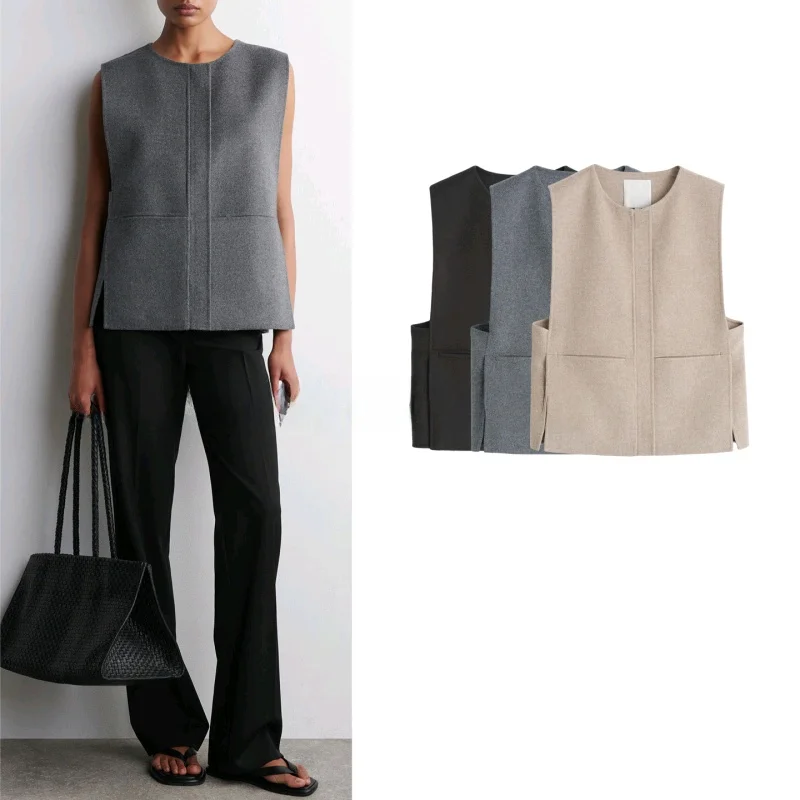 

Осенняя новинка: Женский повседневный двусторонний жилет 1284969 из мягкого полиэстера, вязаный свитер с длинным рукавом и круглым вырезом