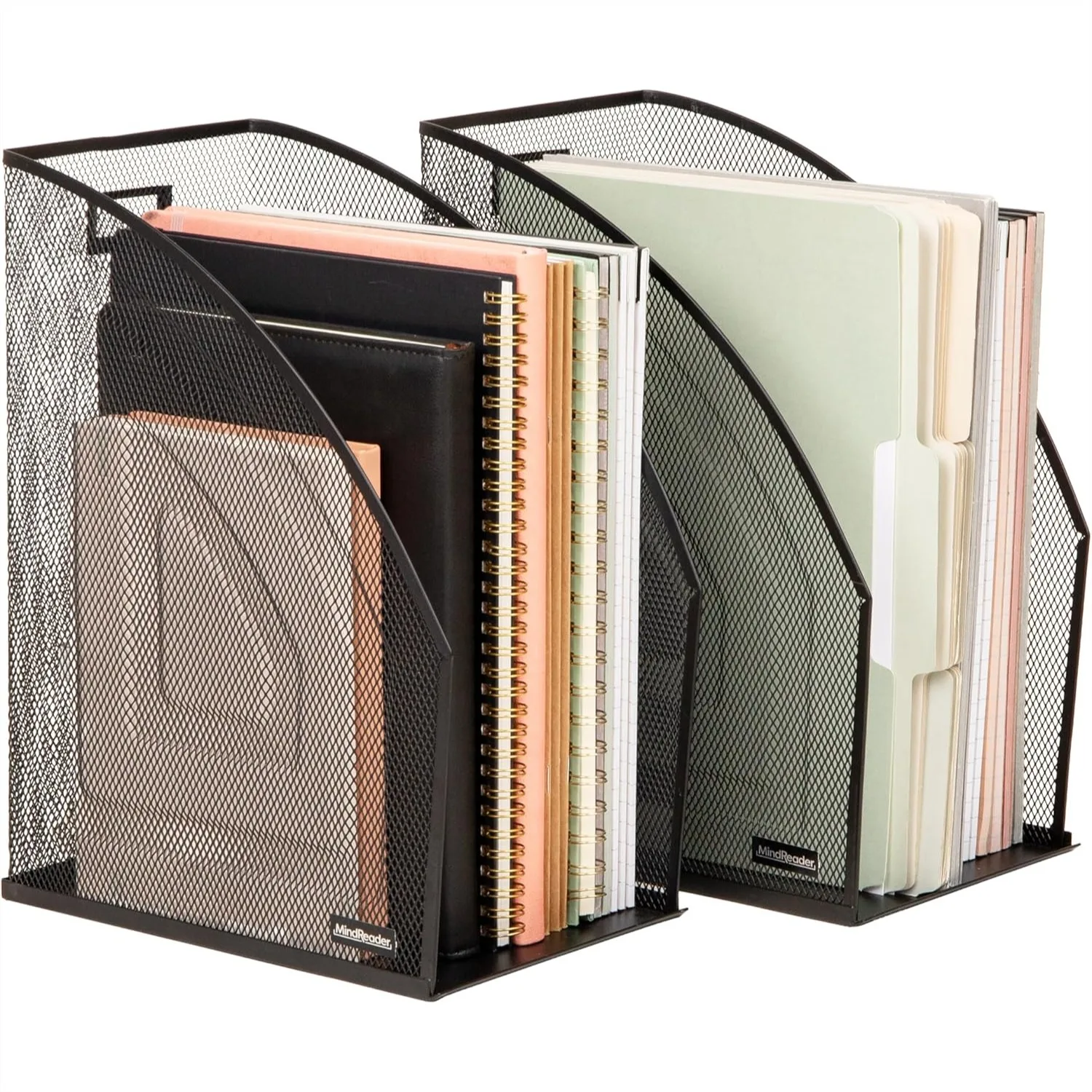 

Desktop File Organizers, Metal Mesh Vertical File Holder for Folders Magazines, Set of 2 Black