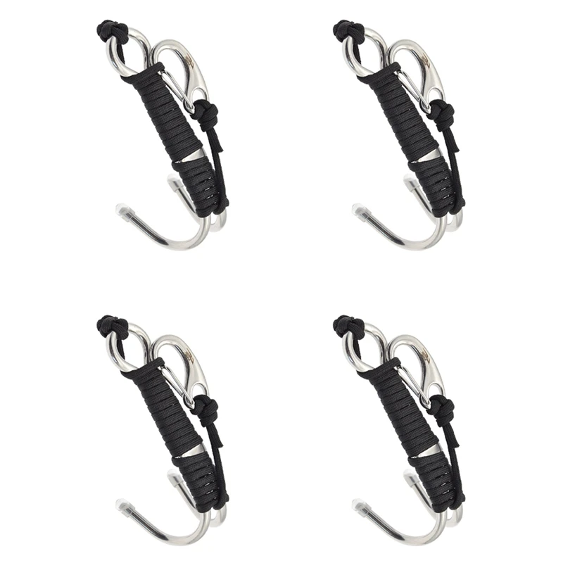 

4X KEEP DIVING Scuba Diving Double Dual Stainless Steel Reef Drift Hook With Line And Clips Hook ,Black