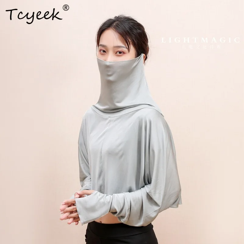 Tcyeek 30% vêtements de Protection solaire en tricot de soie pour femmes, conduite d'été à manches longues, cape de Protection faciale résistante aux UV A43862QM