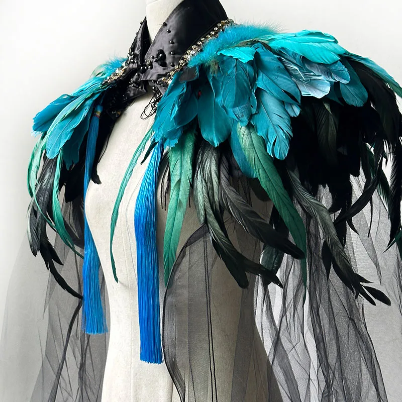 Customization Adult Feather Cloak Headmade Feather Shawl Punk Gothic Woman Dress Up Carnaval Party Prom Costume Rave Accessories