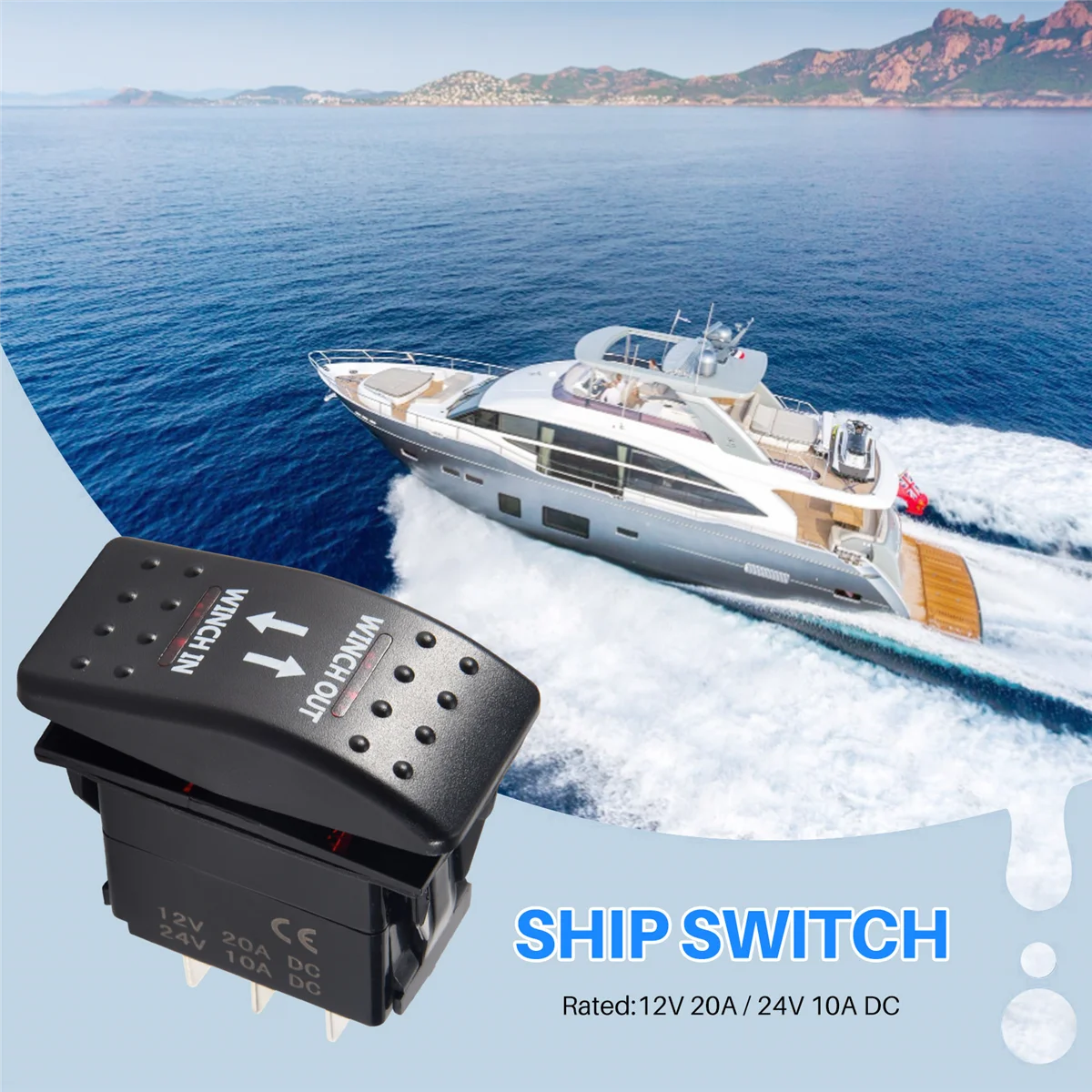 7ピンLED付きロッカースイッチ,赤,12v,20A