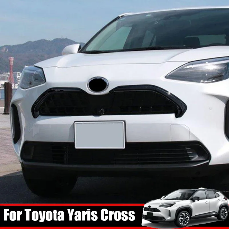 For Toyota Yaris Cross 2020 2021 Abs Balck Car Front Bumper Grille Grills Strip Trims Cover Front Mesh Trim Exterior Auto Parts