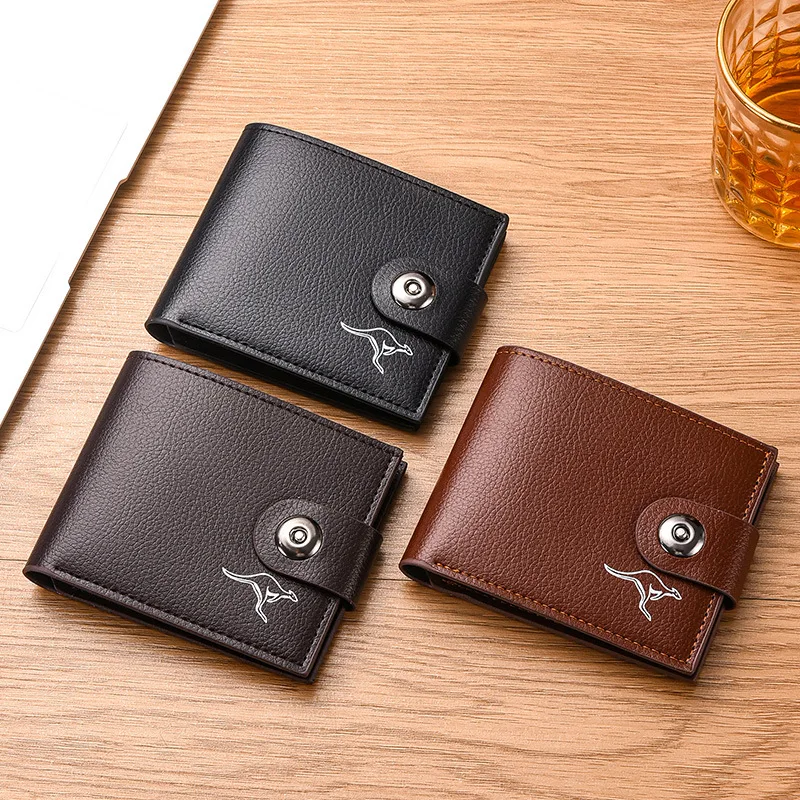 

New men's ultra-thin multifunctional large capacity portable card bag, short magnetic buckle wallet, fashionable leather wallet