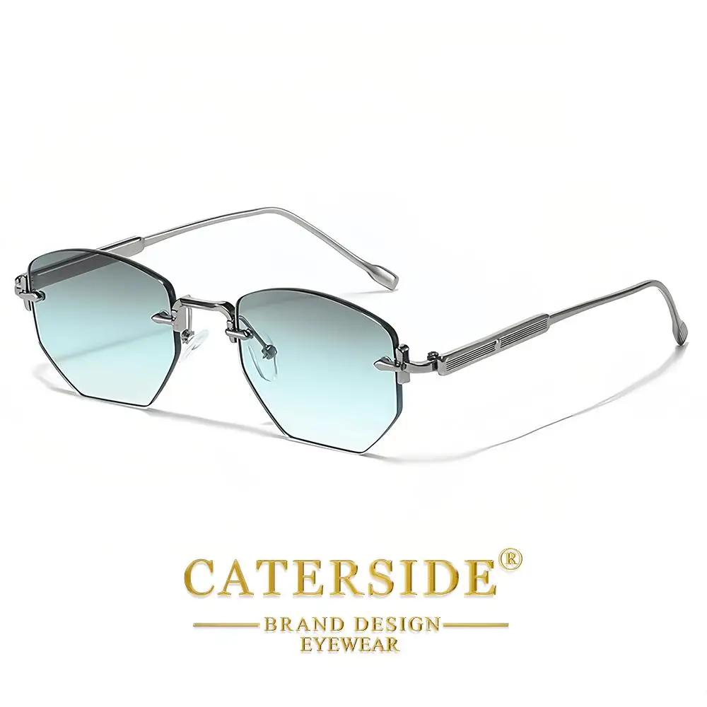 CATERSIDE Herrenmode Retro Rahmenlose Sonnenbrille Polygon Randlose Y2K Sonnenbrille Frauen Reise Party Business Brillen UV400 – Detail 4