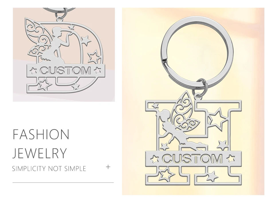 Personalisierter Namens-Schlüsselanhänger, Engels-Elf-Anhänger, Edelstahl-Schmuck, personalisiertes Anfangsbuchstaben-Zubehör, Party, Weihnachtsgeschenke – Detail 6