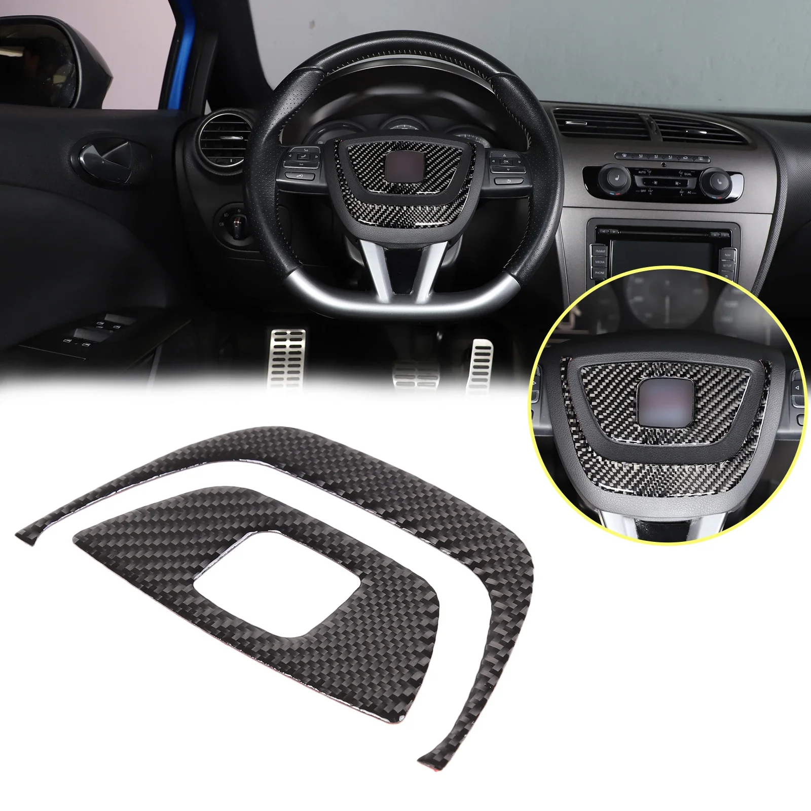 

For Seat Leon 2008-2012 soft carbon fiber car styling car Steering Wheel Frame Panel cover sticker car interior accessories