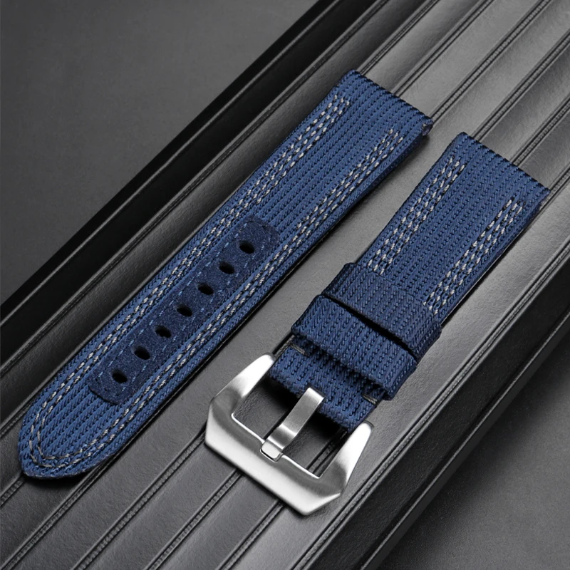 24mm 26mm Nylon Canvas Leather Watch Strap for Panerai 00984 985 Luminor Accessories Bracelet Black Blue Watch Strap Free Tools