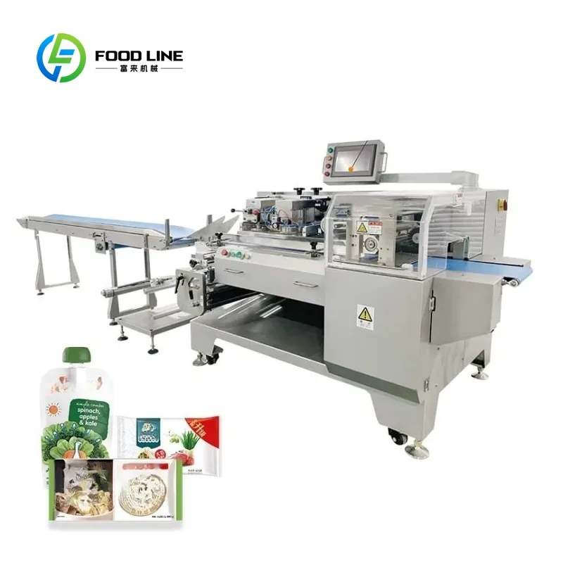 Multifunction Automatic Pillow Flow Pack Wrapping Machine Customized for Cookie Biscuit Chocolate Cake Products
