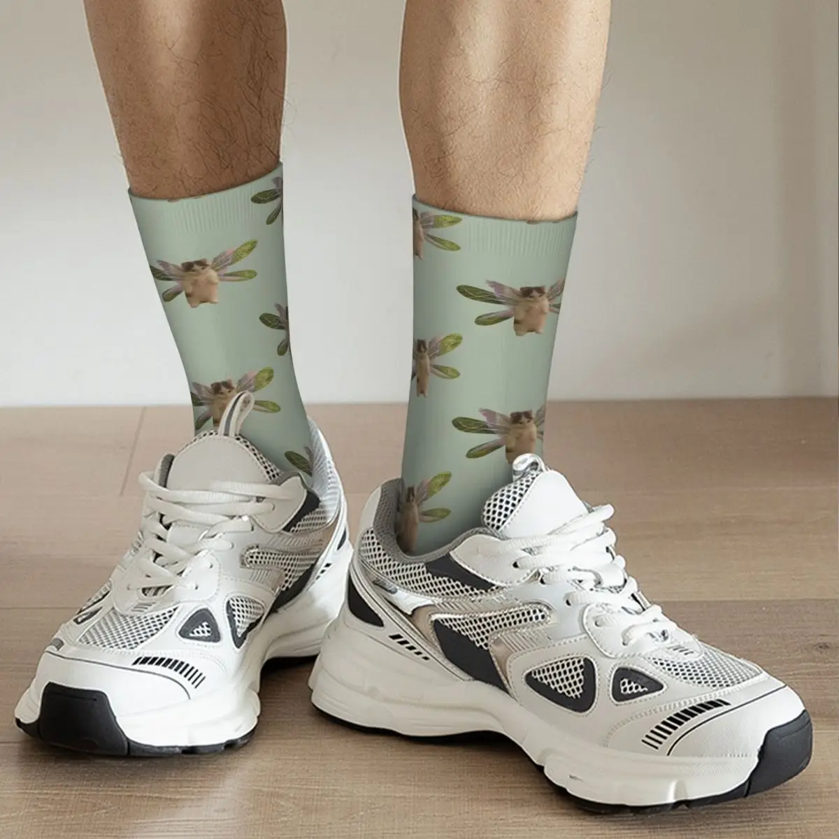 Novidade compressão fada Kitty Sock para homens, tripulação Sock, qualidade Vintage, louco