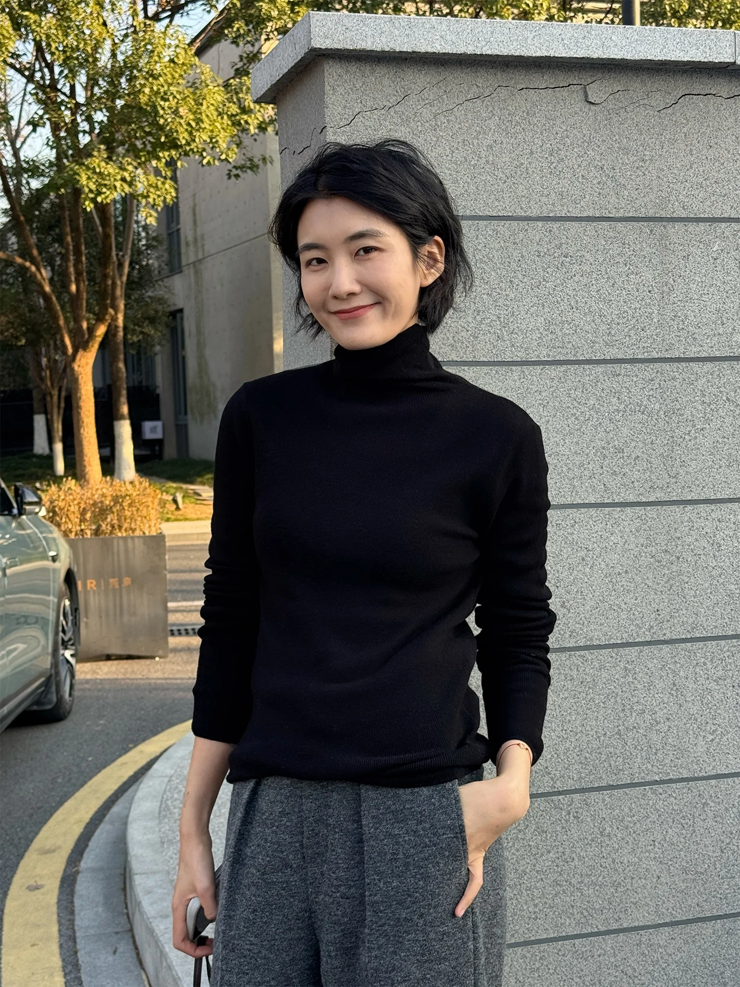 

Langqing Deep ey 00 Wool High Ne Women's Base irt Slim Fit Knitted Top Winter Commute Sle Pure Colour Long Sve