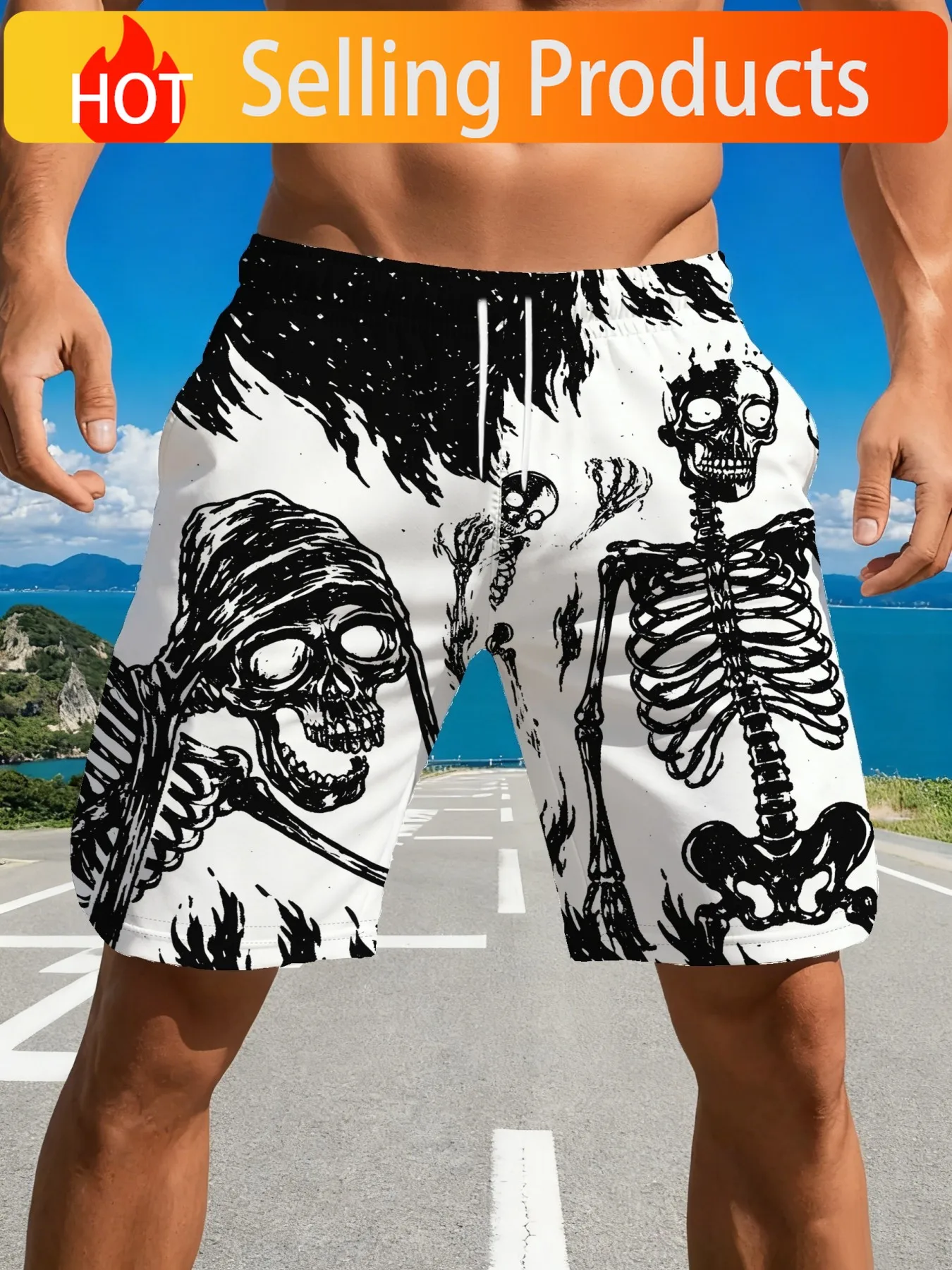 Men'S 3D Print Casual Shorts, Comfortable for Outdoor Sports, Regular Fit, Trendy Design