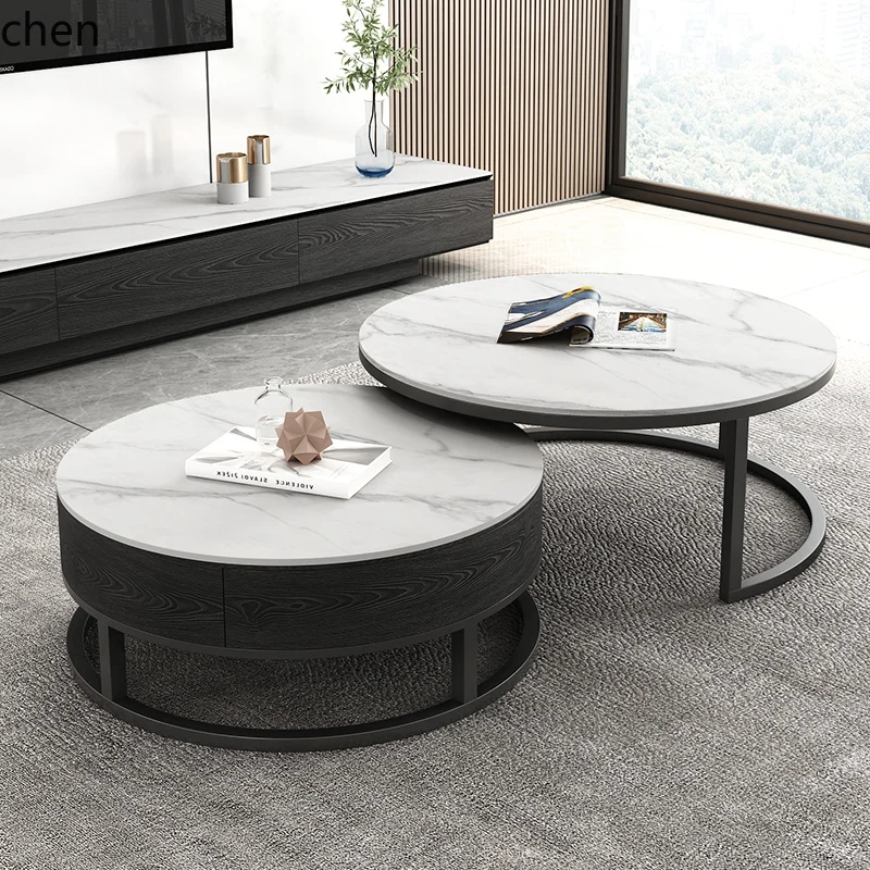 

LXC rock slab round coffee table living room celebrity creative movable light luxury coffee table combination small apartment