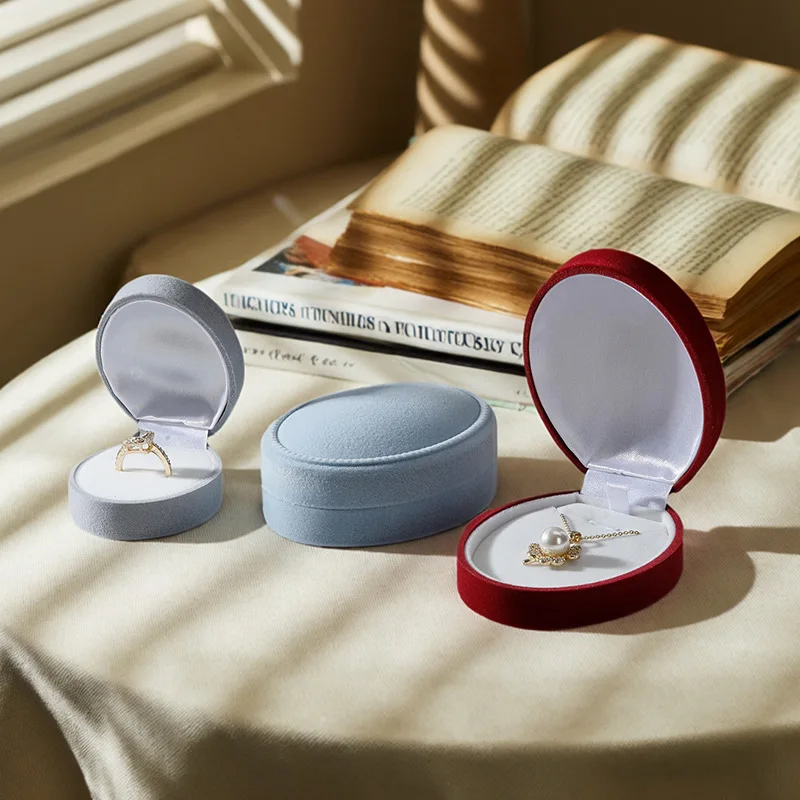 المحمولة أحمر رمادي أزرق توافدوا صندوق خاتم مجوهرات الصوف قلادة صندوق تخزين قلادة صندوق تعبئة المجوهرات #1