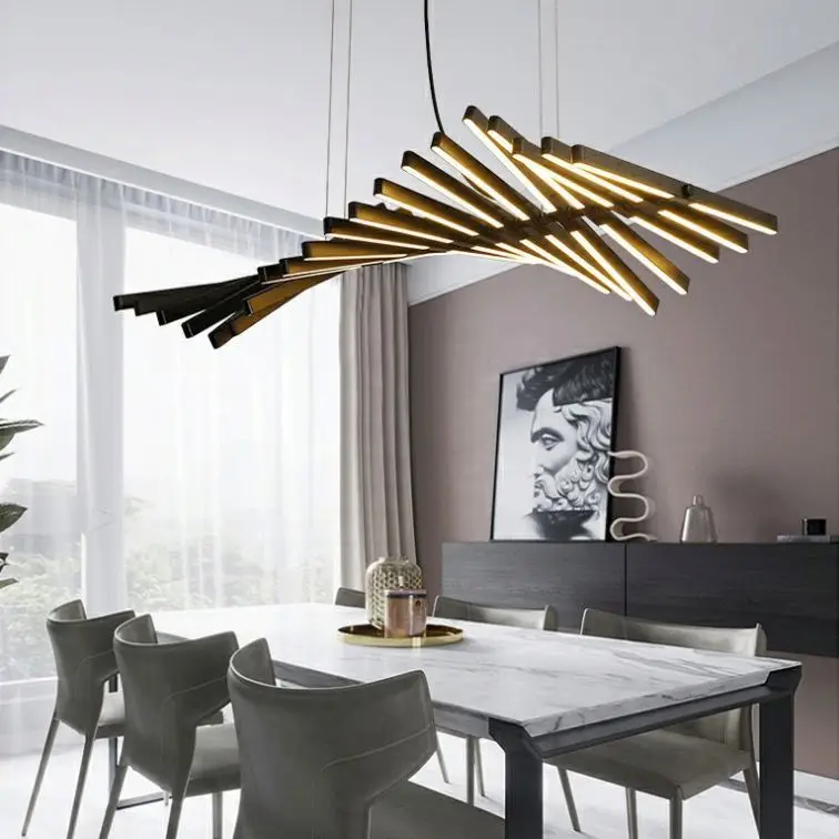 Popular living room 30 chandeliers modern design long acrylic fishbone lamp E26 bulb base stepless dimming