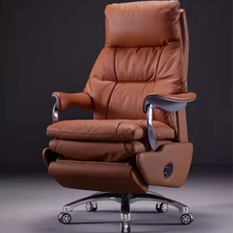 ---Electric Leather Boss Chair Modern Design Comfortable Ergonomic Trendy Chair Swivel Arm Footrest Salon Silla Oficina Furnitur