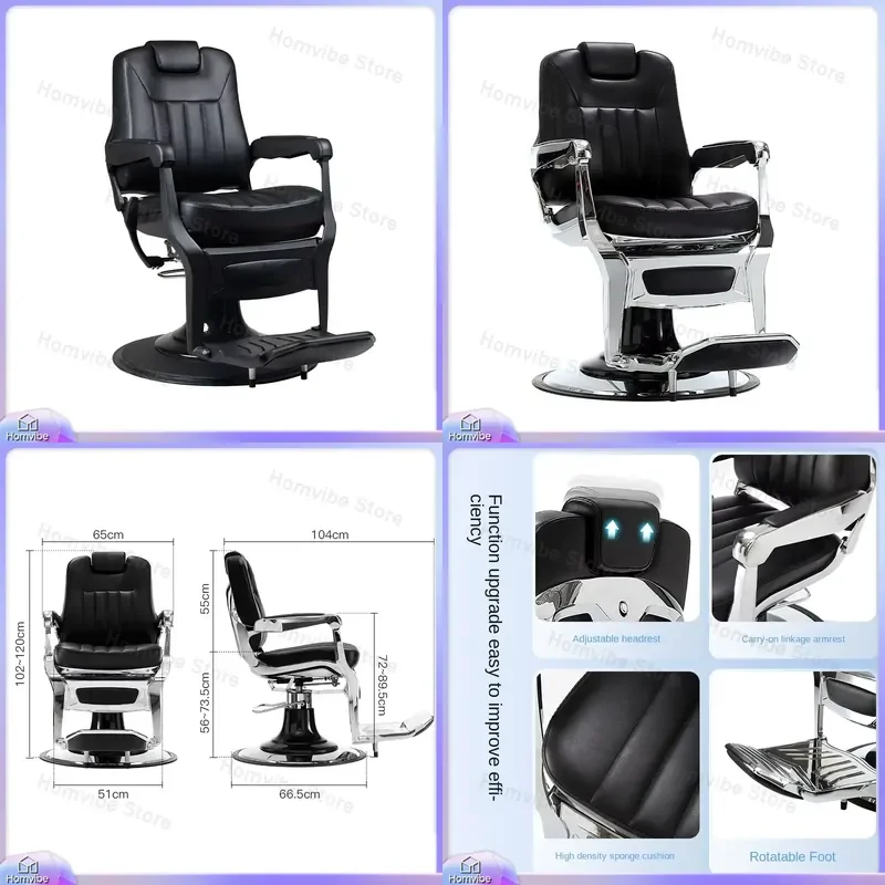 

Vintage Barber Chair Leather Salon Chair with Chrome Base Adjustable Height Reclining Styling Chair for Hair Salon Barbershop