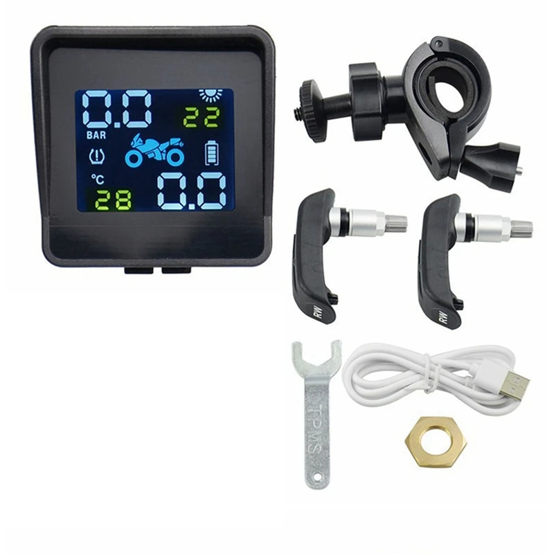 Motorcycle Solar TPMS Motor Tire Pressure Temperature Monitoring System Kit USB Charging