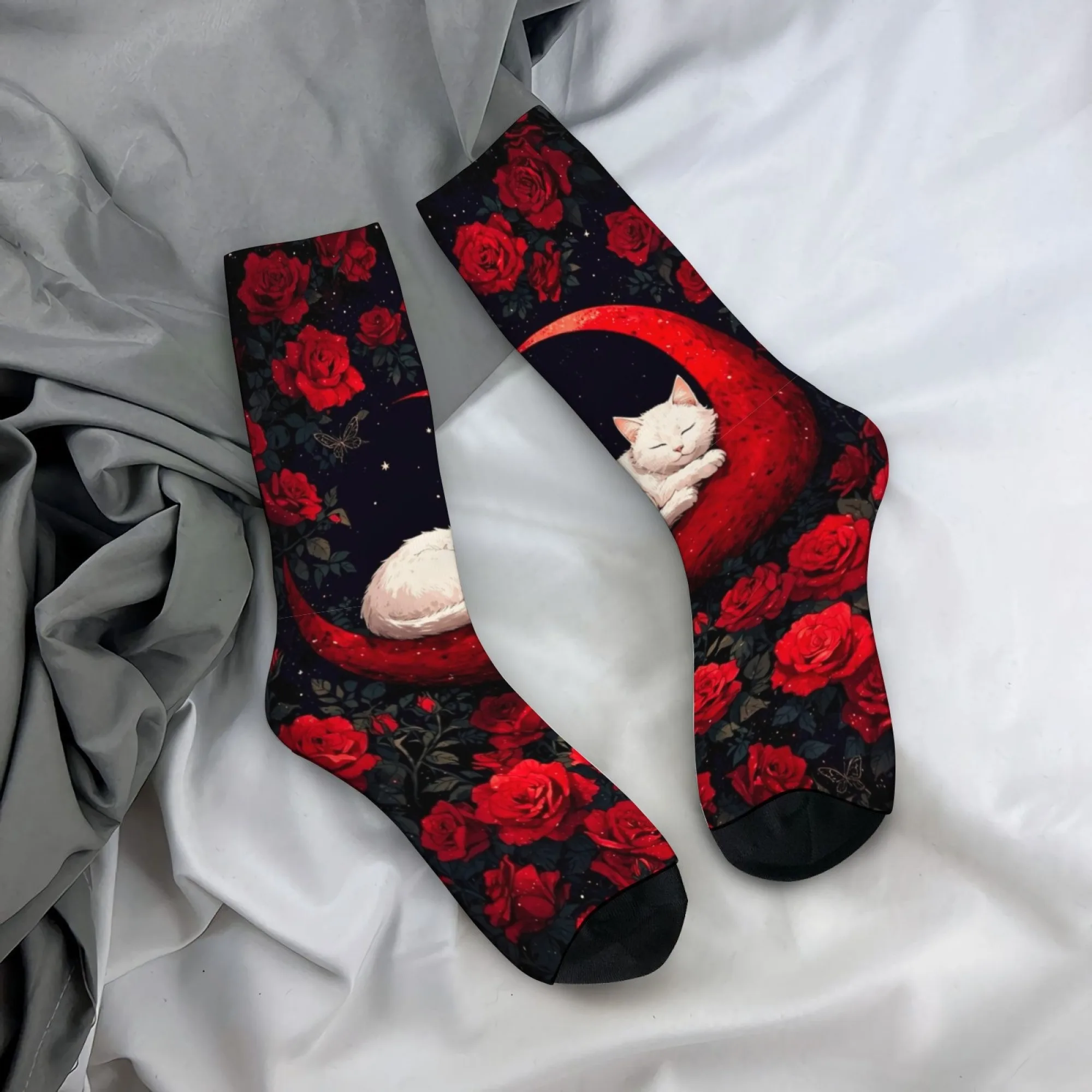

Romantic Rose Cat Socks Novelty Funny Happy Men's Socks Comfortable Breathable Outdoor Casual Sports Fashion Socks Unisex Gift