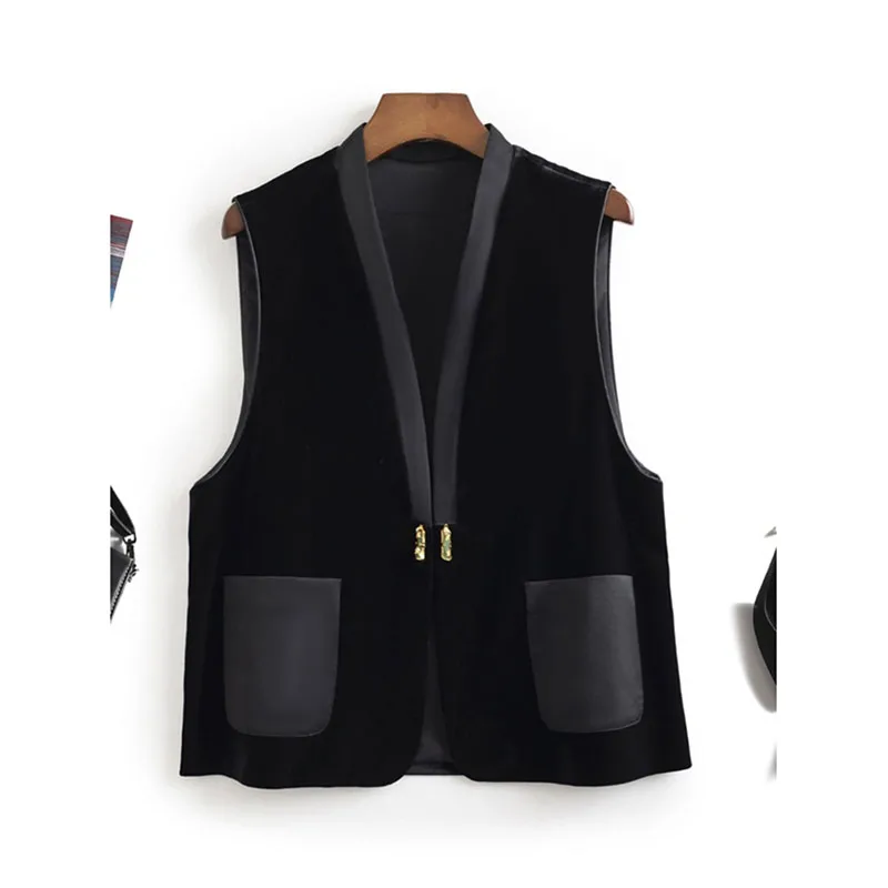 Women's Vest Fashion Vest Female Spring and Summer National Style Retro Chinese V-neck Buttonless Velvet Sleeveless Vest Coat