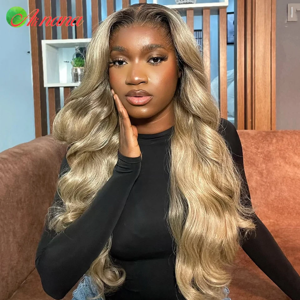 Perruque Lace Front Wig naturelle naturelle, cheveux humains, couleur blond cendré clair, 13x4, Style Body Wave, blond miel, 5x5, pour femmes