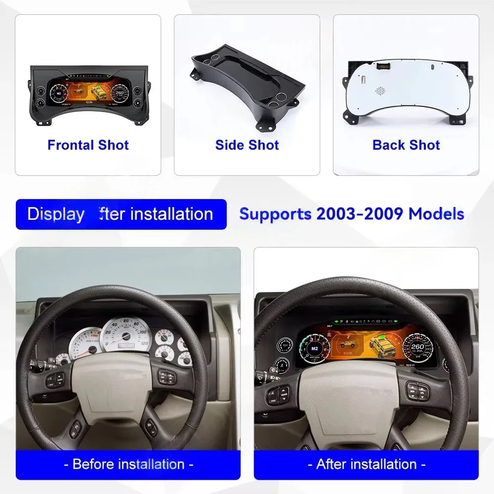 12.3 Inch For Hummer H2 2003-2009 LCD Car Digital Dashboard Cluster Virtual Instrument Panel Speedometer Cockpit Upgrade Meter