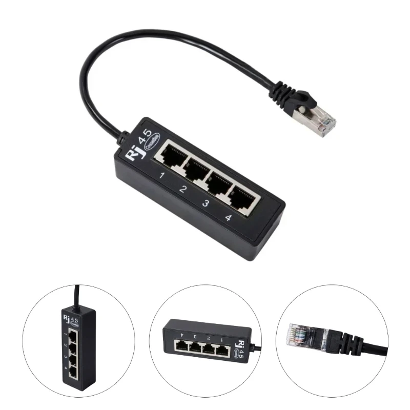 4 Port RJ45 Networking Splitter Adapter 4 Way Rj45 Cable Extender for Multiple 95AF