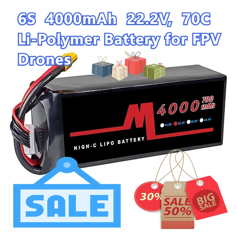 

6S 4000mAh 22.2V 70C Rechargeable Batteries for FPV Drones Li-Polymer Battery