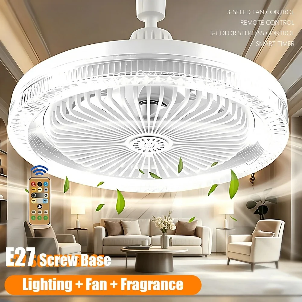 Ceiling Fan Light with Remote Dimmable 3000K 6000K 3 Wind Speed LED Lamp for Small Room Bedroom Living Room Home Decor