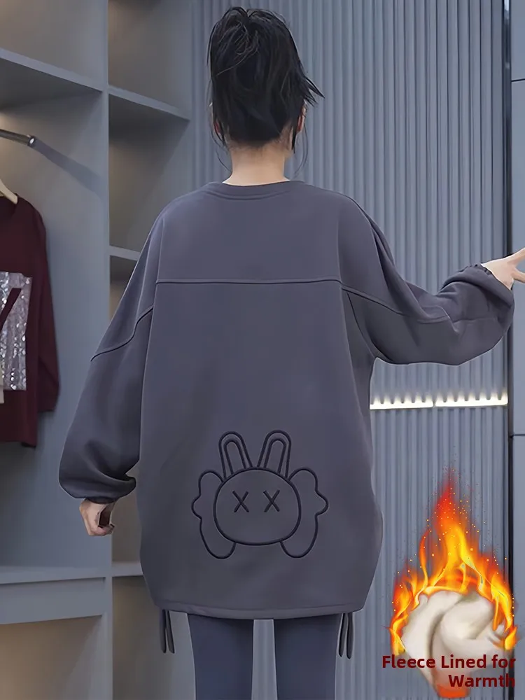 패셔너블한 안감 후드티 여성용 중간 길이 롱 슬리브 겨울 신상 슬리퍼 스타일 탑 유럽 스타일 의류