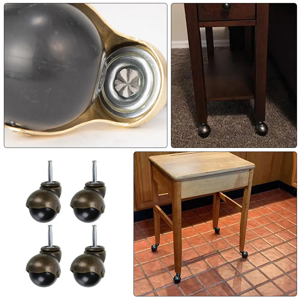 

4pcs 15mm Ball Caster Gold 5 16x1 1 2 Rod Furniture Casters Heavy Duty Office Chair Wheel Set