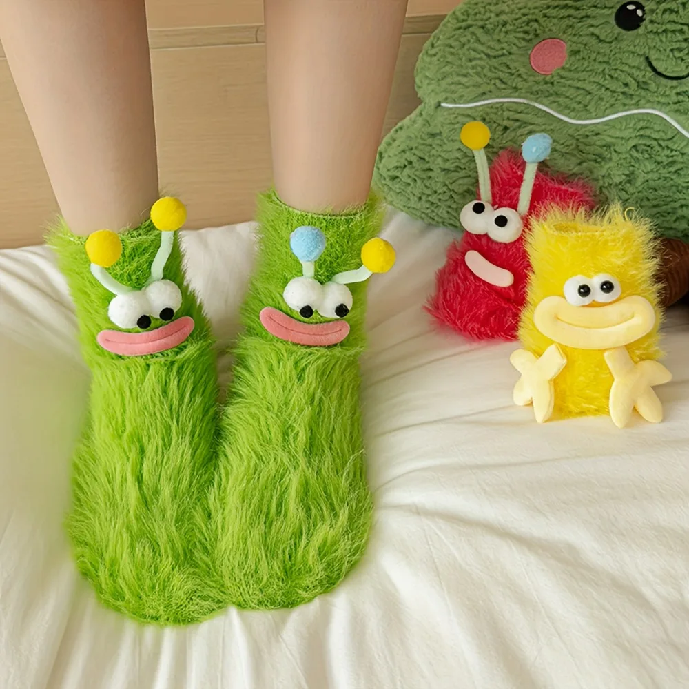 Multi Color Cute Plush Socks 1 Pair Soft Warm Winter Socks with Cartoon Character Design Hand Washable Options for Home