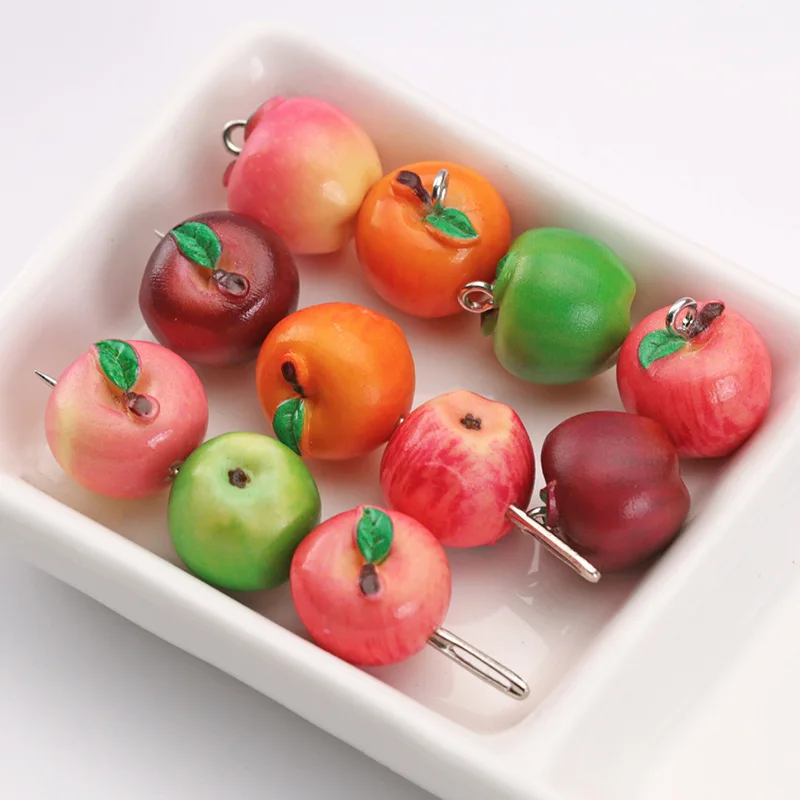 10PCS 15x14mm Resin Small Apple Beads With Eye Pin Through Hole Red Green Apple Loose DIY Bracelet Necklace Pendant Material
