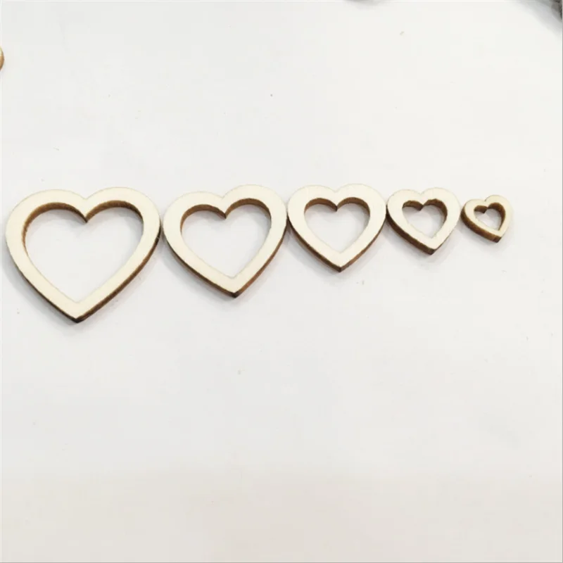 Hot Sale 100pcs Popular Hollow Love Heart Wooden DIY craft Laser Cut Embellishment Craft Decor Ornaments Wedding Decoration