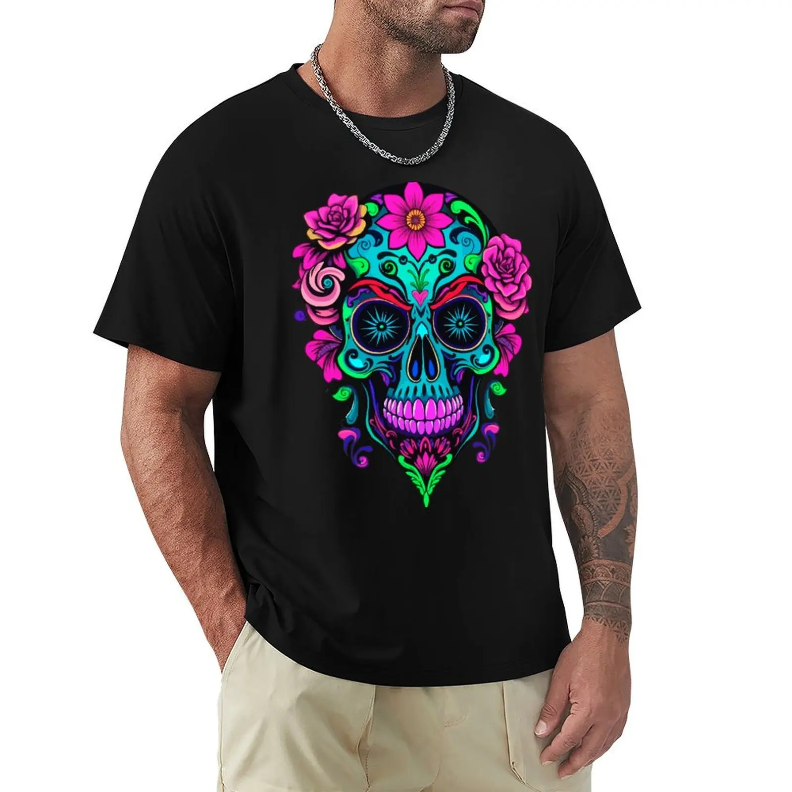 

A vibrant and abstract sugar skull Calavera T-Shirt customs design your own funny gifts Blouse fitted t shirts for men