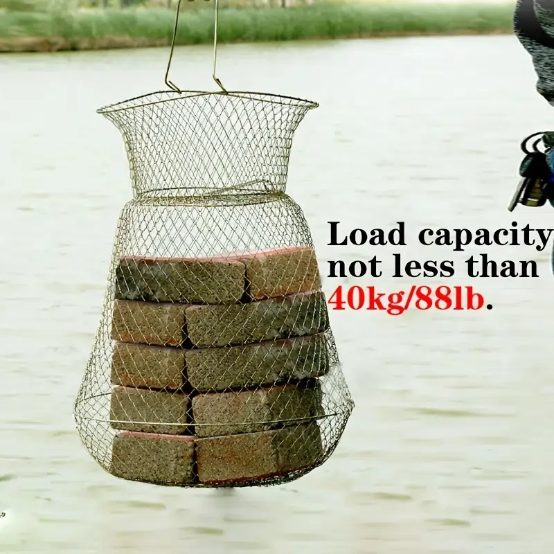 Goture Portable Steel Wire Fish Net Cage Metal Fish Crab Basket Bag Foldable Fishing Net Tackle 58 x 33cm
