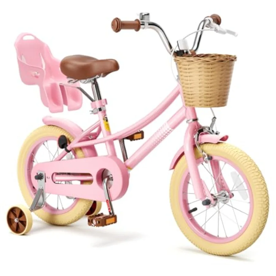 Toddler Bike 12-20 Inch Girls Bike with Training Wheels and Basket Adjustable Seat Ideal for Ages 2-12 Durable Steel Frame Pink