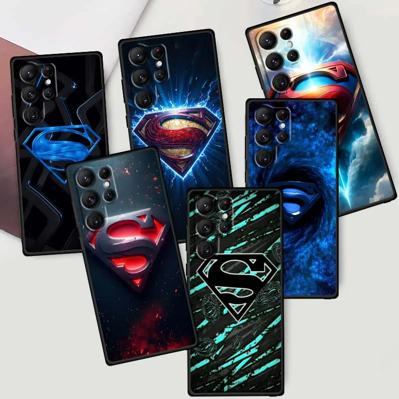 S-سوبرمان شعار بارد حار لسامسونج غالاكسي S25 S24 S23 S22 S21 S20 S10 الترا زائد FE 5G أسود لينة غطاء من البولي يوريثان الحراري جراب هاتف #5
